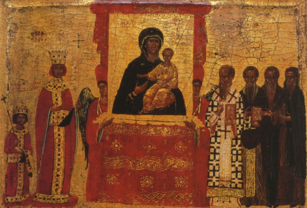 Икона Торжество Православия. (фрагмент — Императрица Феодора и император Михаил III). Византия, первая половина XV века