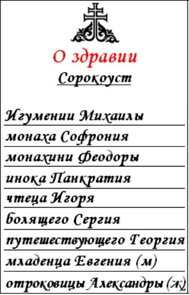 Как правильно написать записку о здравии в церкви образец имена