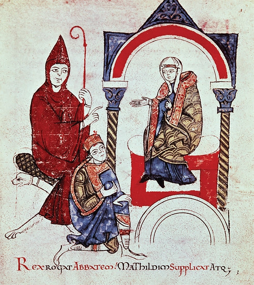 Император Генрих IV молит аббата Клюни и маркграфиню Матильду о заступничестве перед папой
