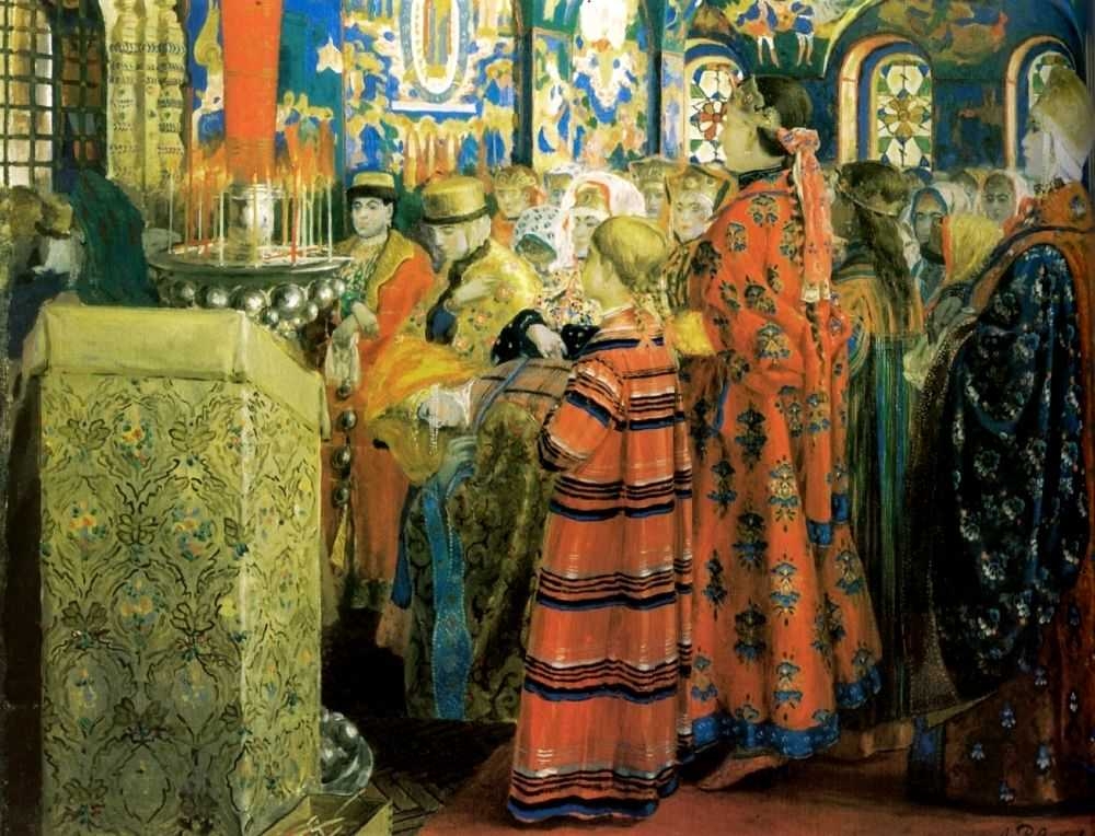 Русские женщины 17 столетия в церкви