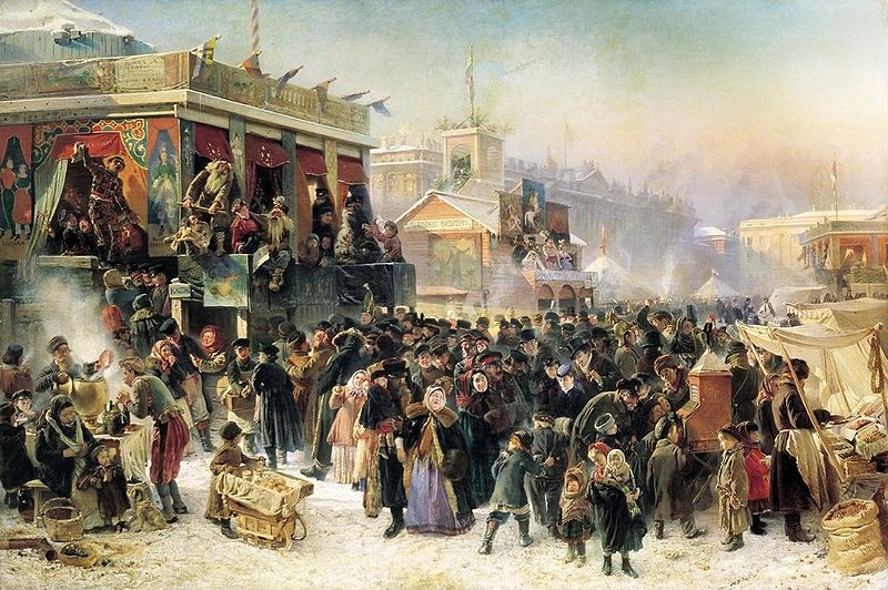 Народное гулянье во время Масленицы на Адмиралтейской площади в Петербурге». К. Е. Маковский, 1869