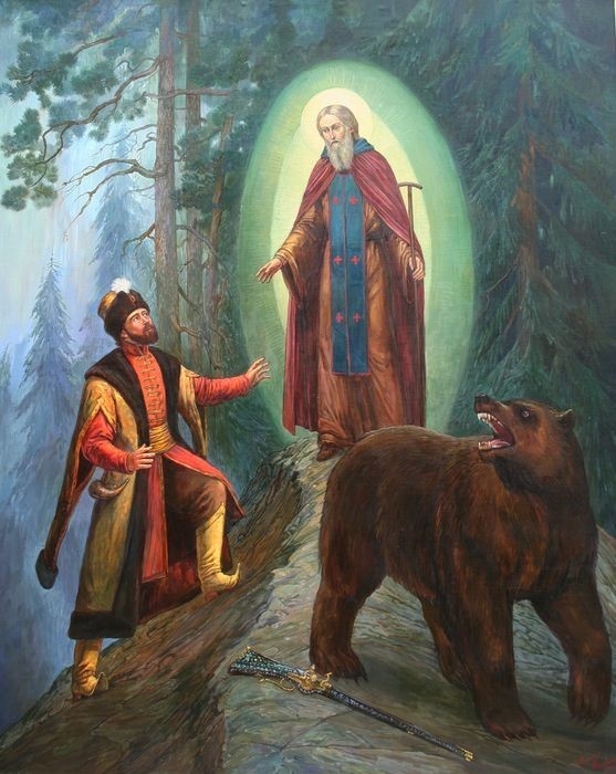 Савва Сторожевский спасает царя Алексея Михайловича от медведя
